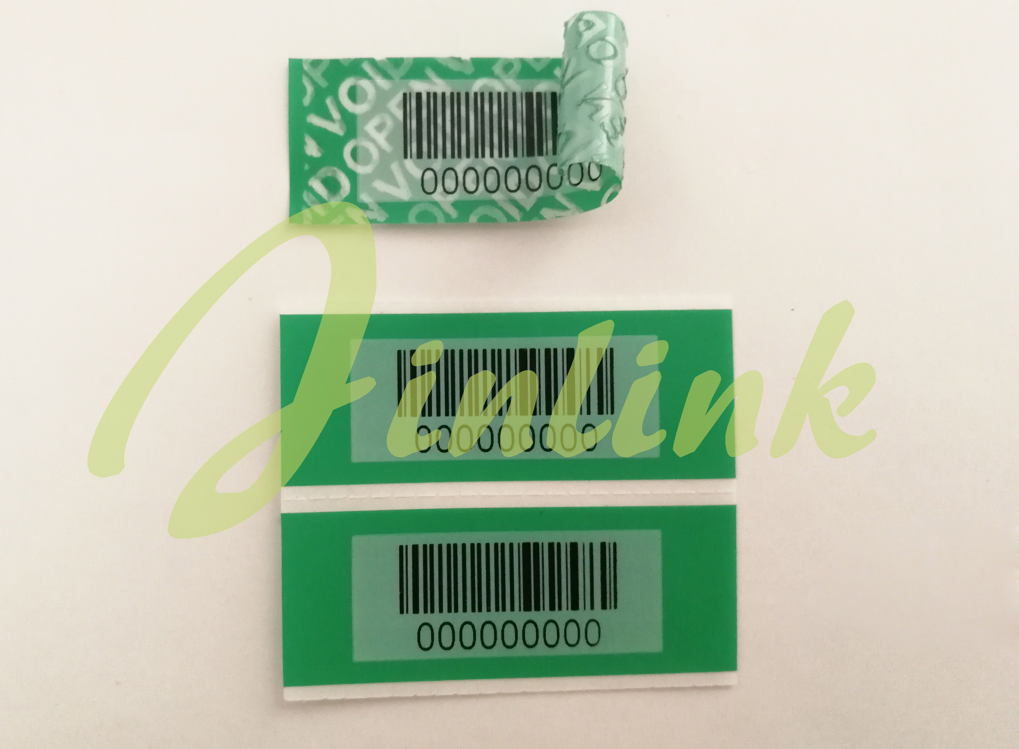 Non residue warranty void anti fake security label with bar code